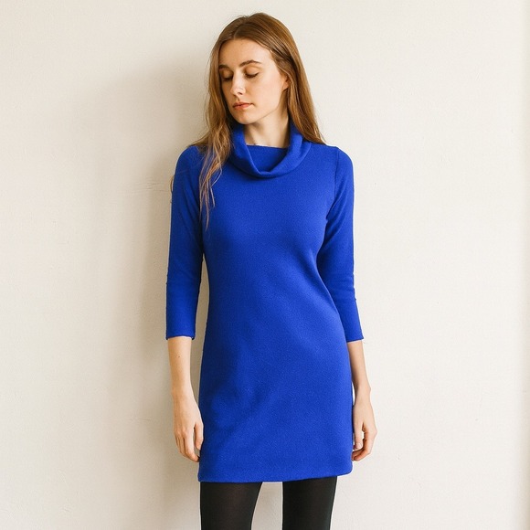 COS Mini Dress Womens Small Wool Blend Royal Blue Funnel Cowl Neck Preppy - Picture 1 of 7